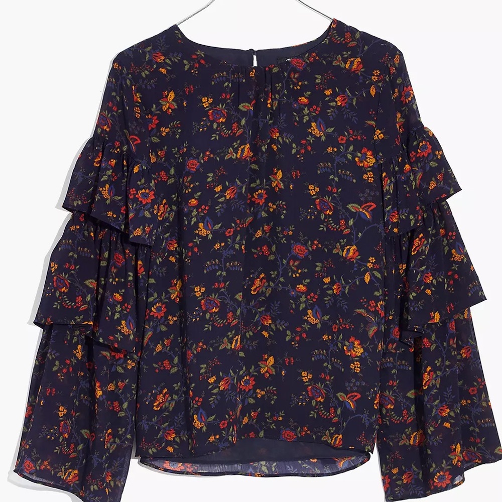 Madewell floral climbing vine ruffle sleeve blouse